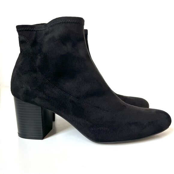 LifeStride Black Faux Suede Stretch Block Heel Comfort Ankle Bootie Boots SZ 9 - Picture 2 of 16